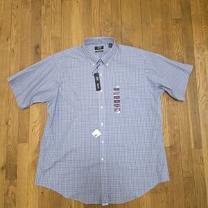 Berkley And Jenson Mens Short Sleeve Light Blue Plaid Casual Everyday Wear Shirt